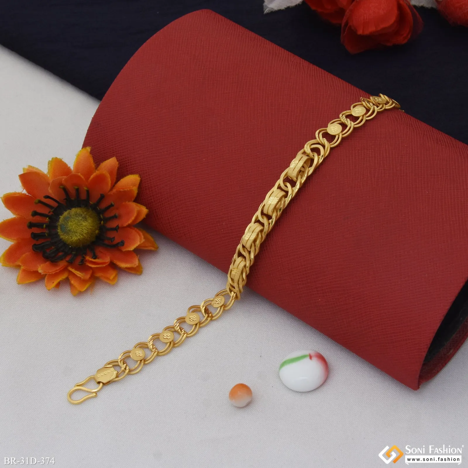 1 Gram Gold Plated Linked Delicate Design Bracelet for Men - Style D374