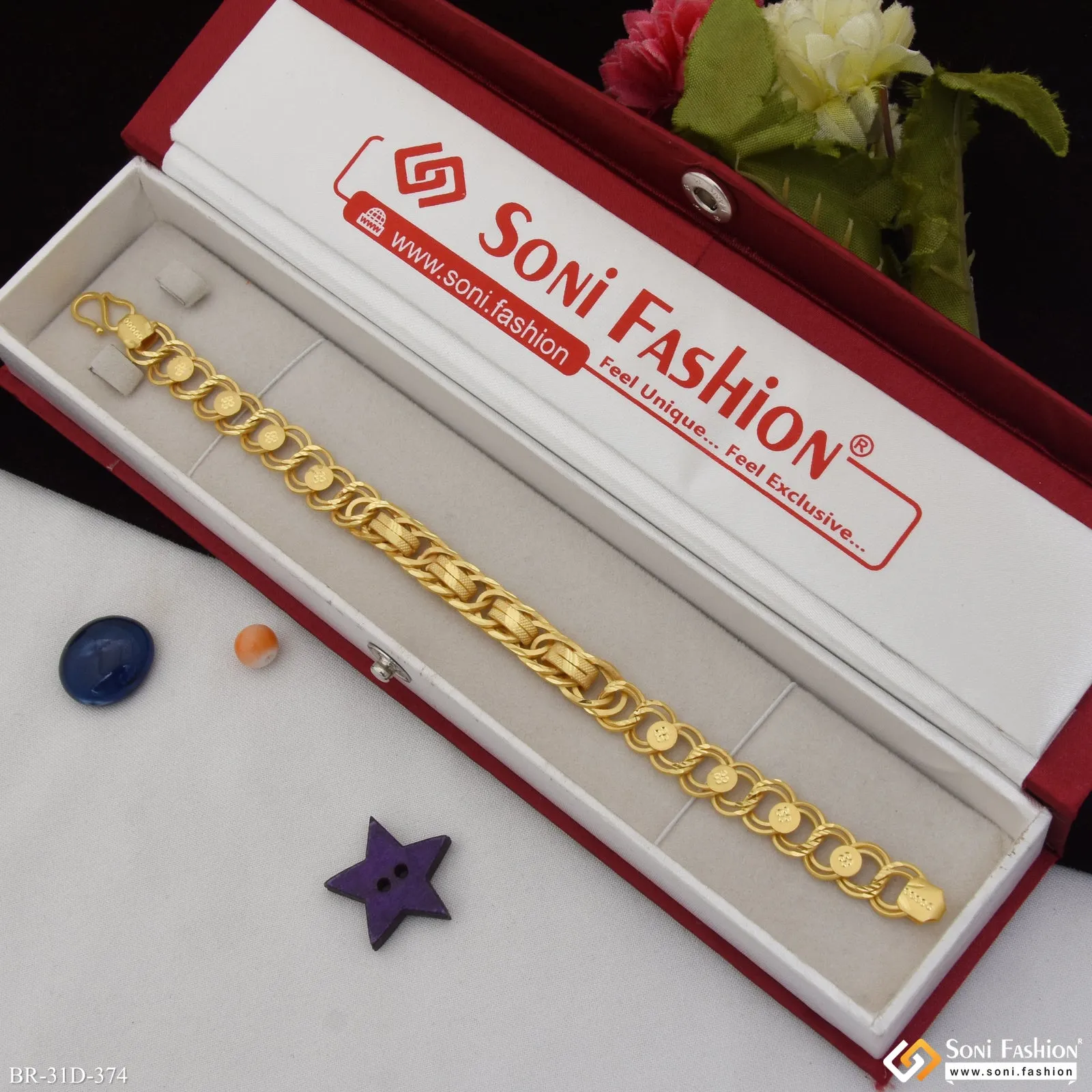 1 Gram Gold Plated Linked Delicate Design Bracelet for Men - Style D374