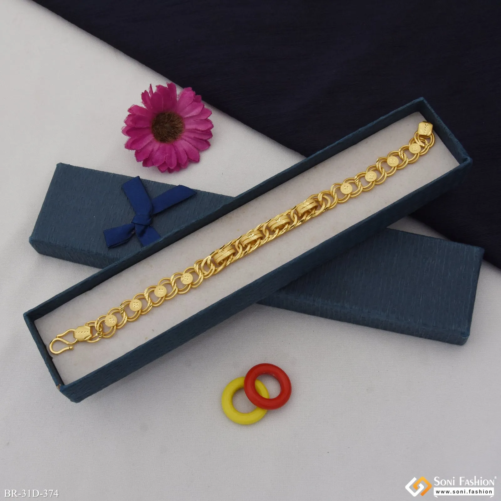 1 Gram Gold Plated Linked Delicate Design Bracelet for Men - Style D374