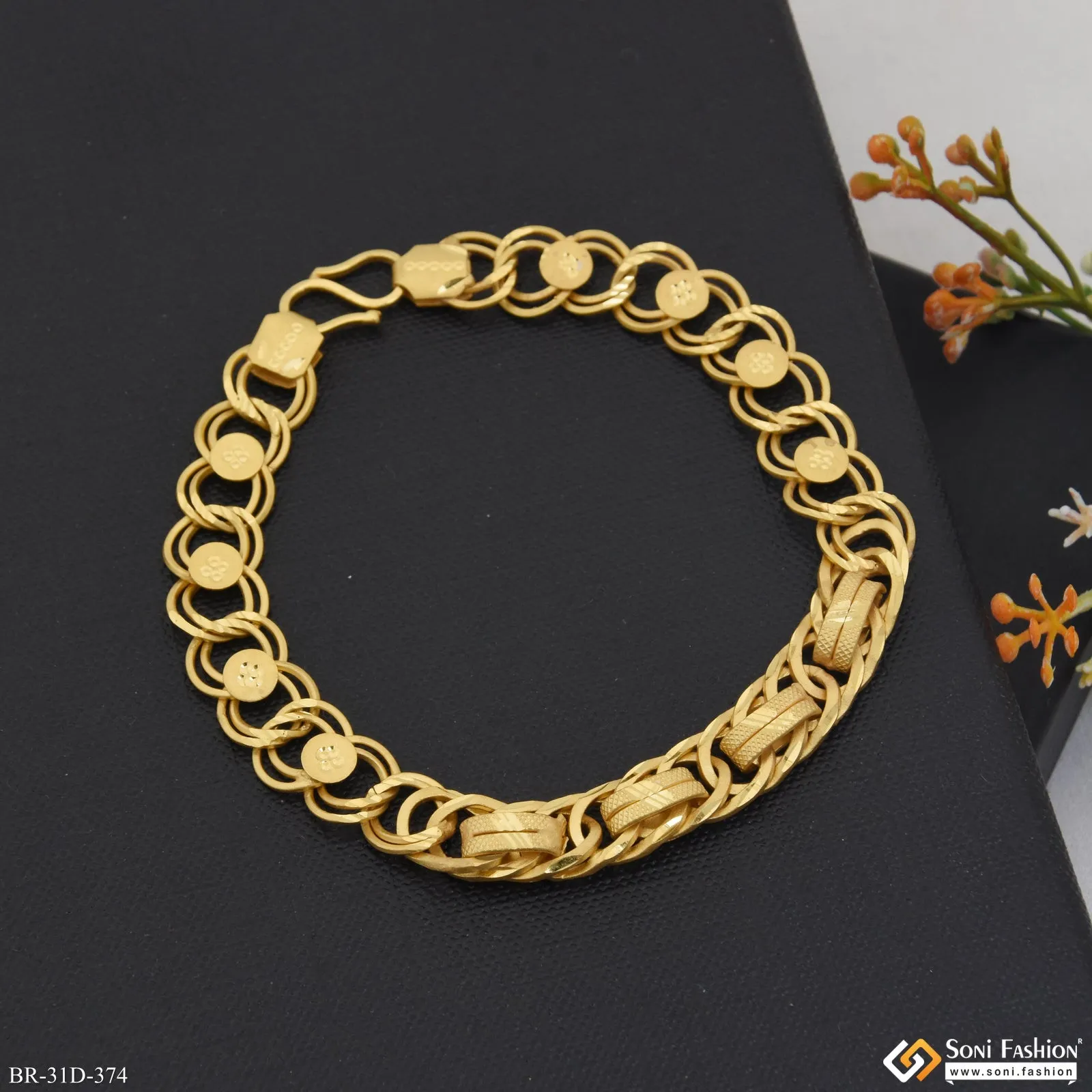 1 Gram Gold Plated Linked Delicate Design Bracelet for Men - Style D374