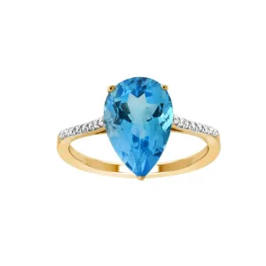 10k Yellow Gold Blue Topaz and Diamond Ring