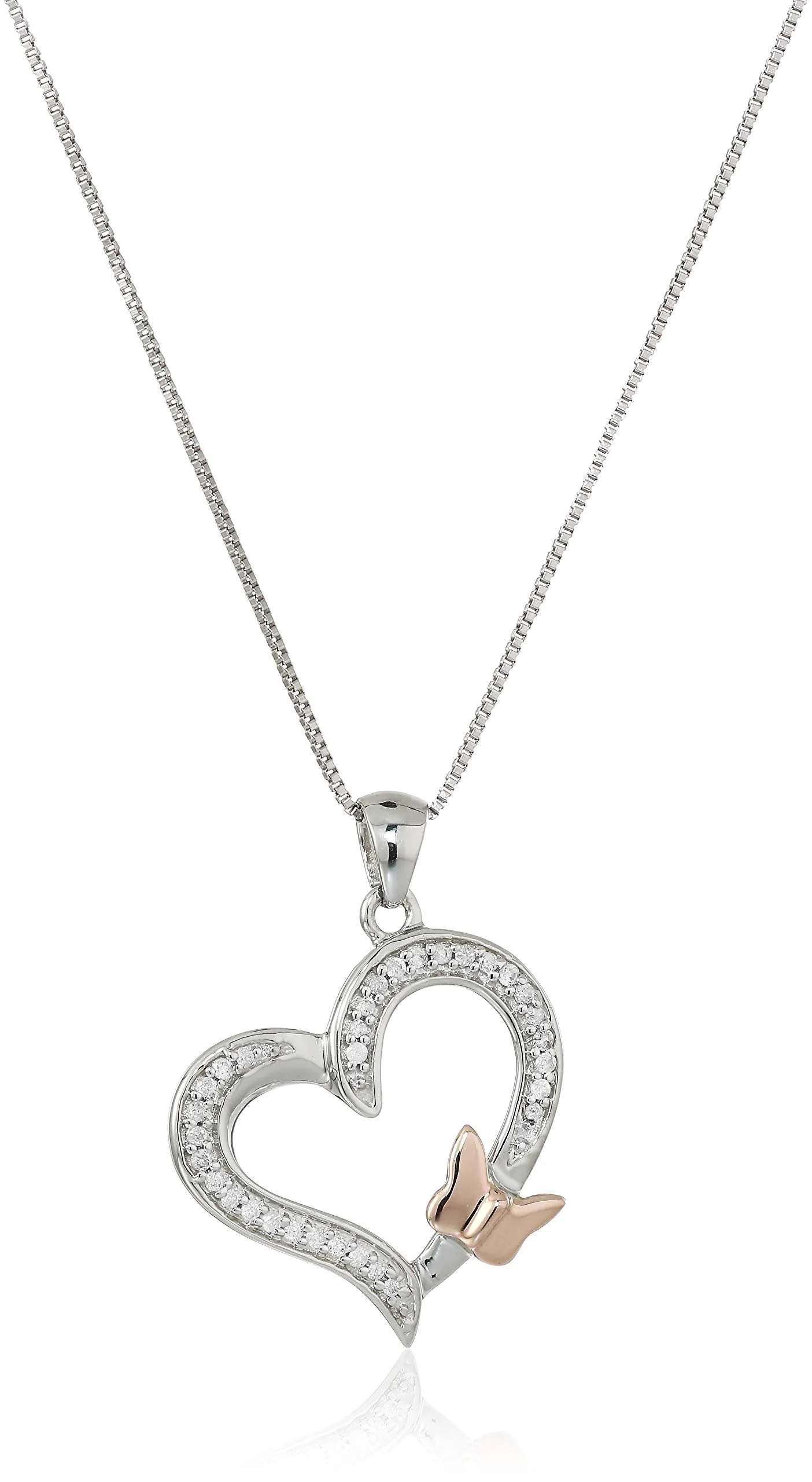 1/10 cttw Diamond Heart Butterfly Pendant in 14K White Gold