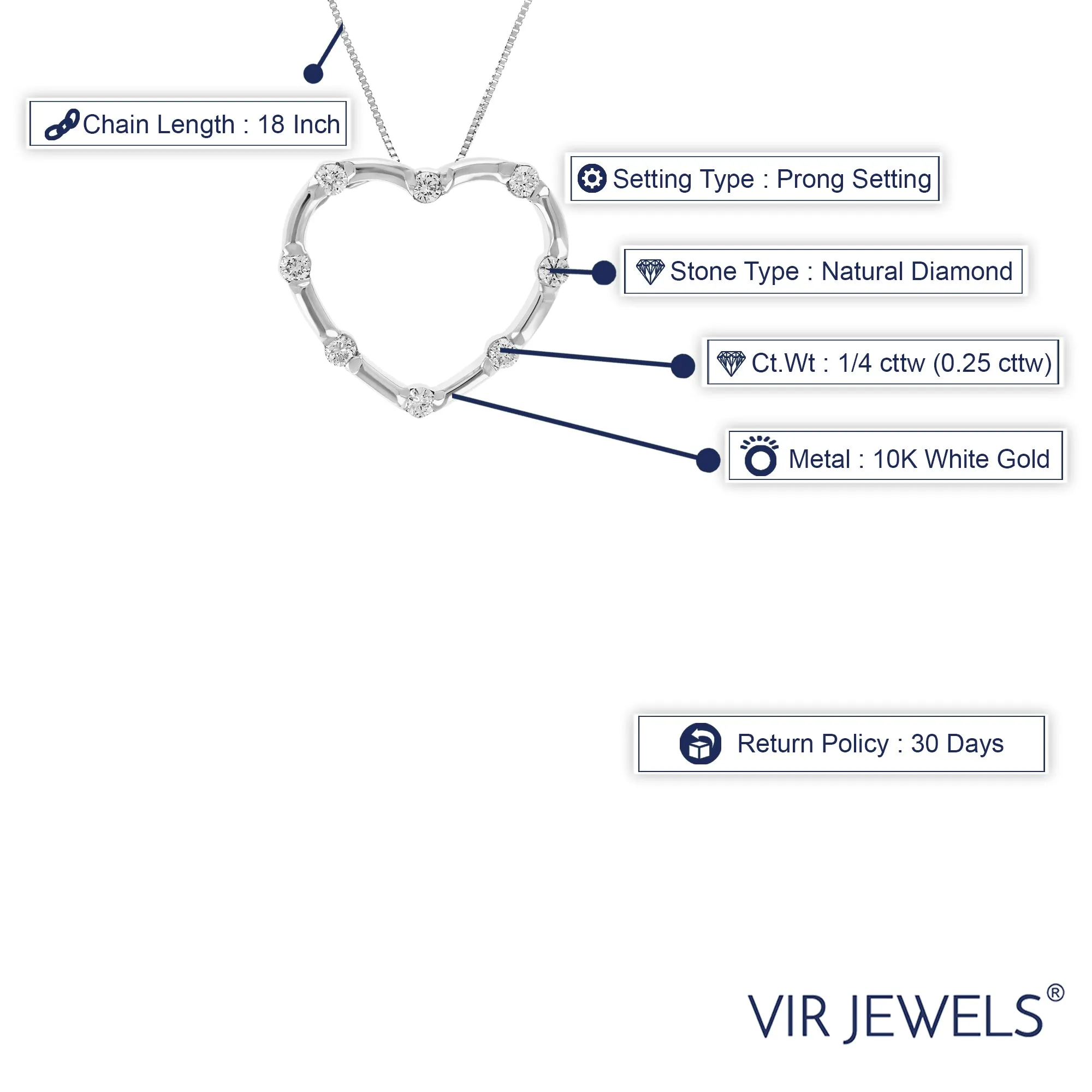 1/4 cttw Heart Diamond Station Pendant Necklace in 10K White Gold