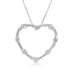 1/4 cttw Heart Diamond Station Pendant Necklace in 10K White Gold