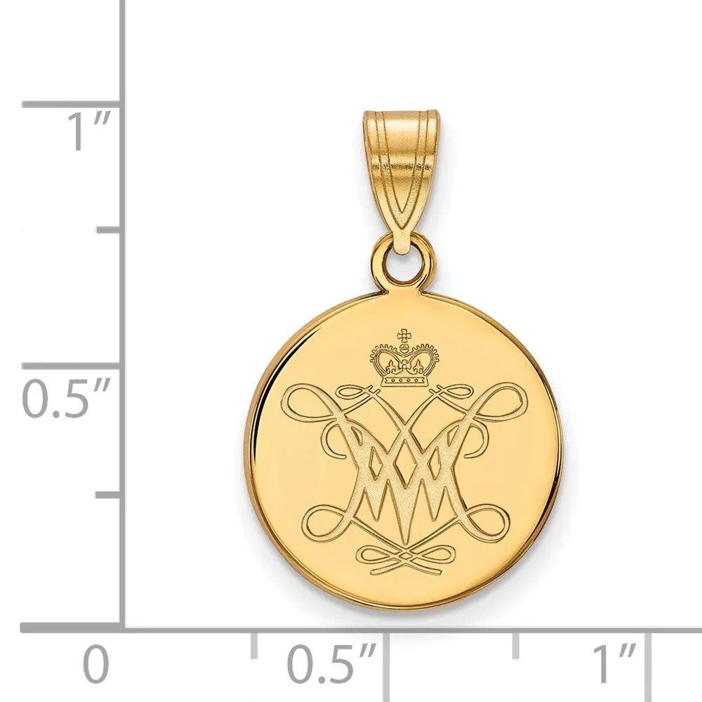14k Gold College of William and Mary Medium Disc Pendant