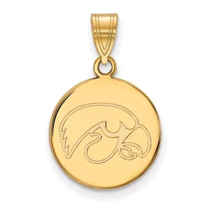 14k Gold University of Iowa Hawk Medium Round Disc Pendant