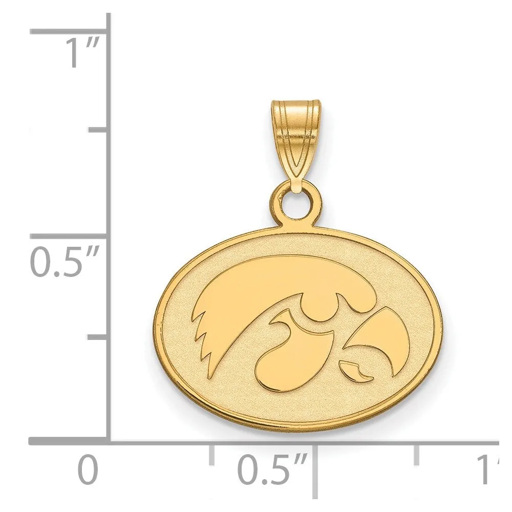 14k Gold University of Iowa Hawk Small Oval Pendant
