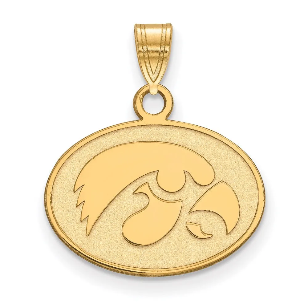 14k Gold University of Iowa Hawk Small Oval Pendant