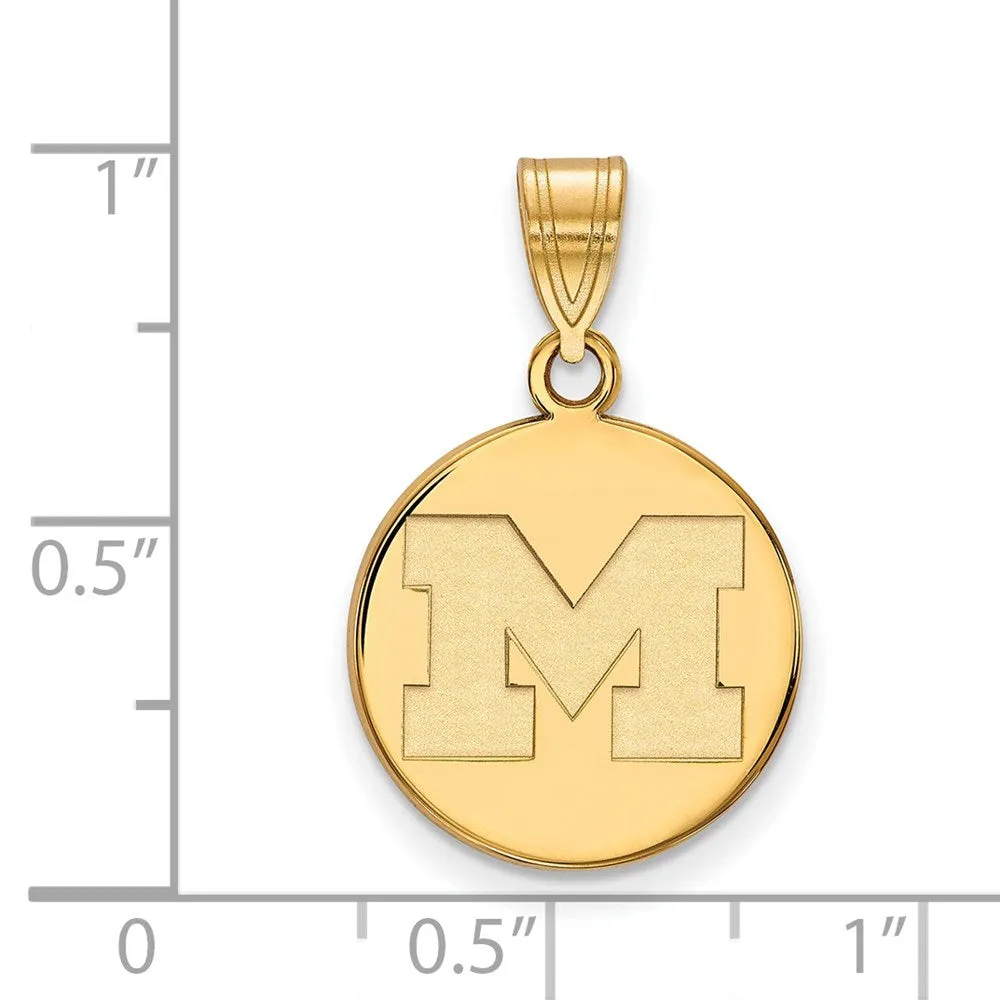 14k Gold University of Michigan Letter M Medium Disc Pendant