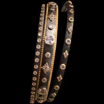 14K Plated and Black Rhodium Bangles (Set of 3)