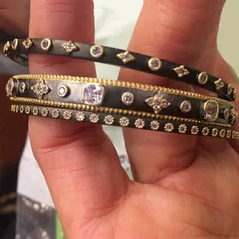 14K Plated and Black Rhodium Bangles (Set of 3)