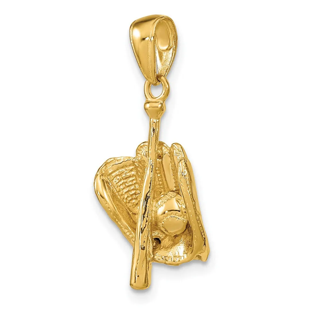 14K Polished 3-D Glove/Bat/Baseball Pendant