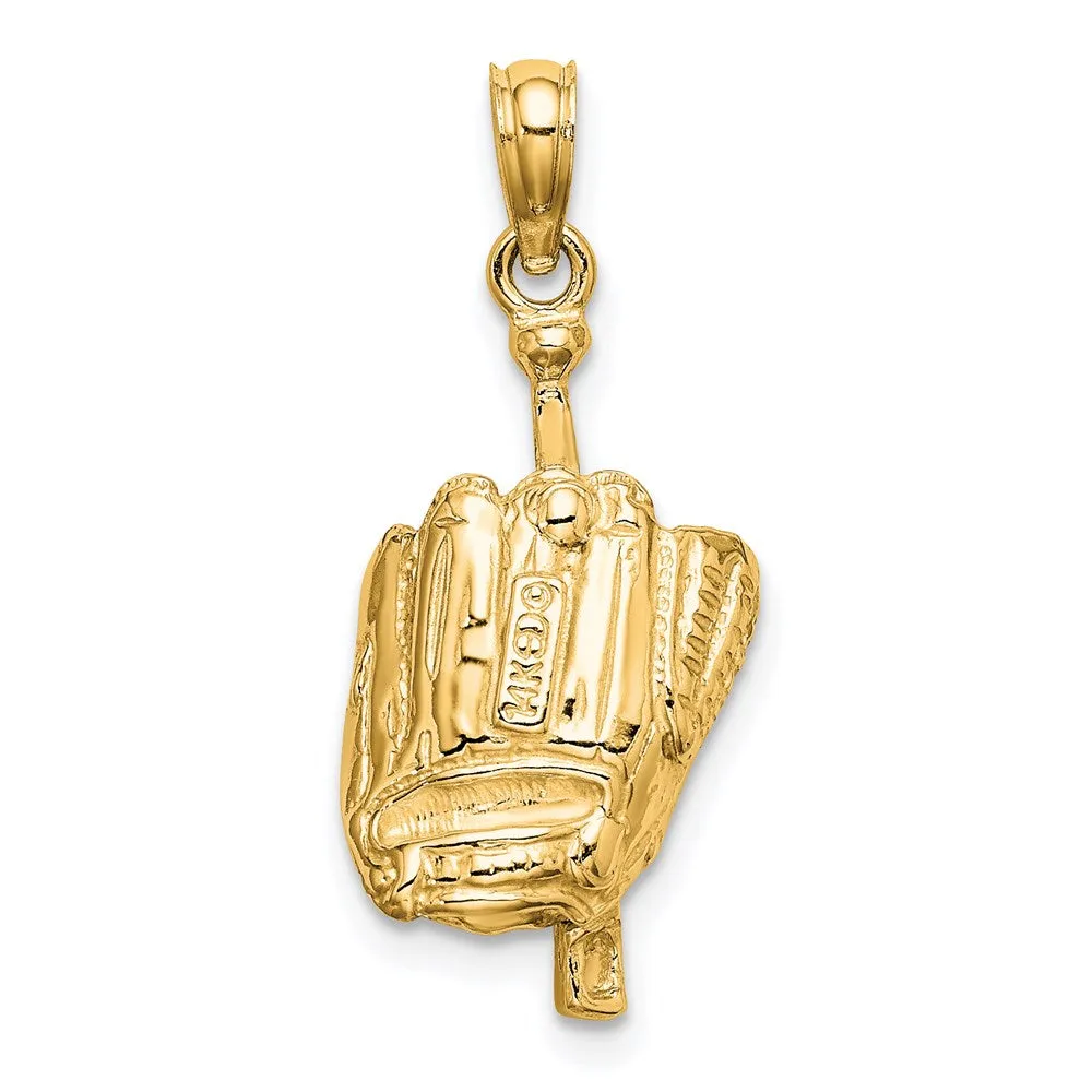 14K Polished 3-D Glove/Bat/Baseball Pendant