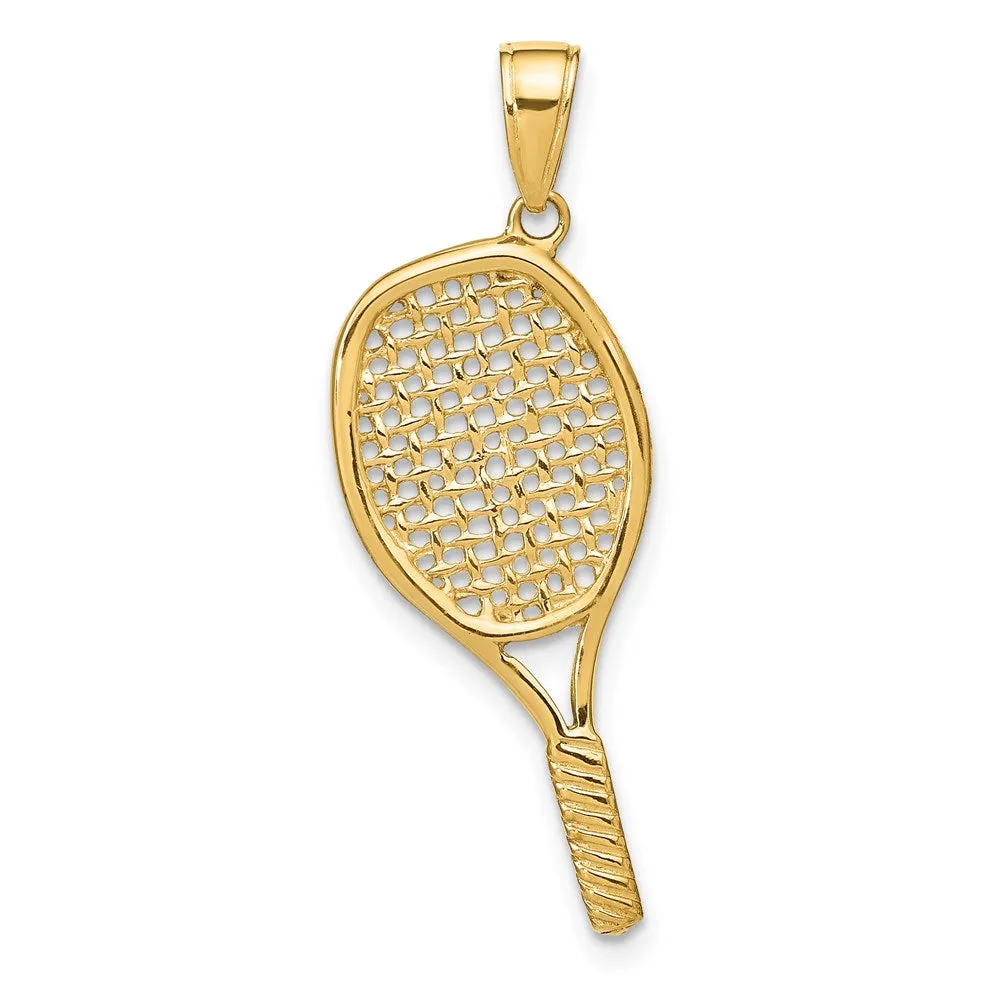 14k Solid Polished 3-D Tennis Racquet Pendant