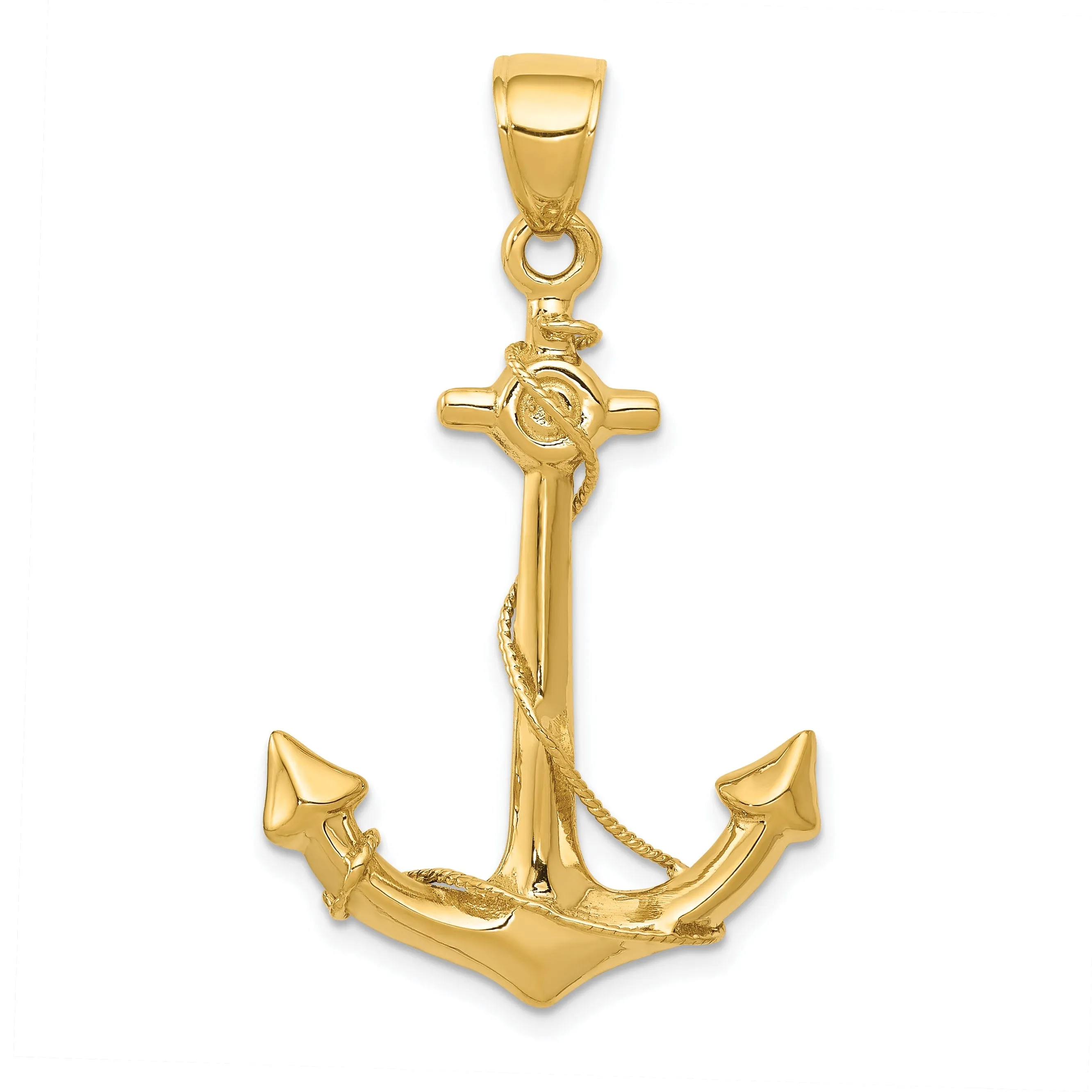 14k Yellow Gold 3-D Anchor with Rope Pendant