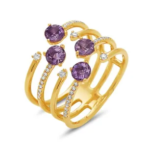 14K Yellow Gold Amethyst and Diamond Fashion Ring