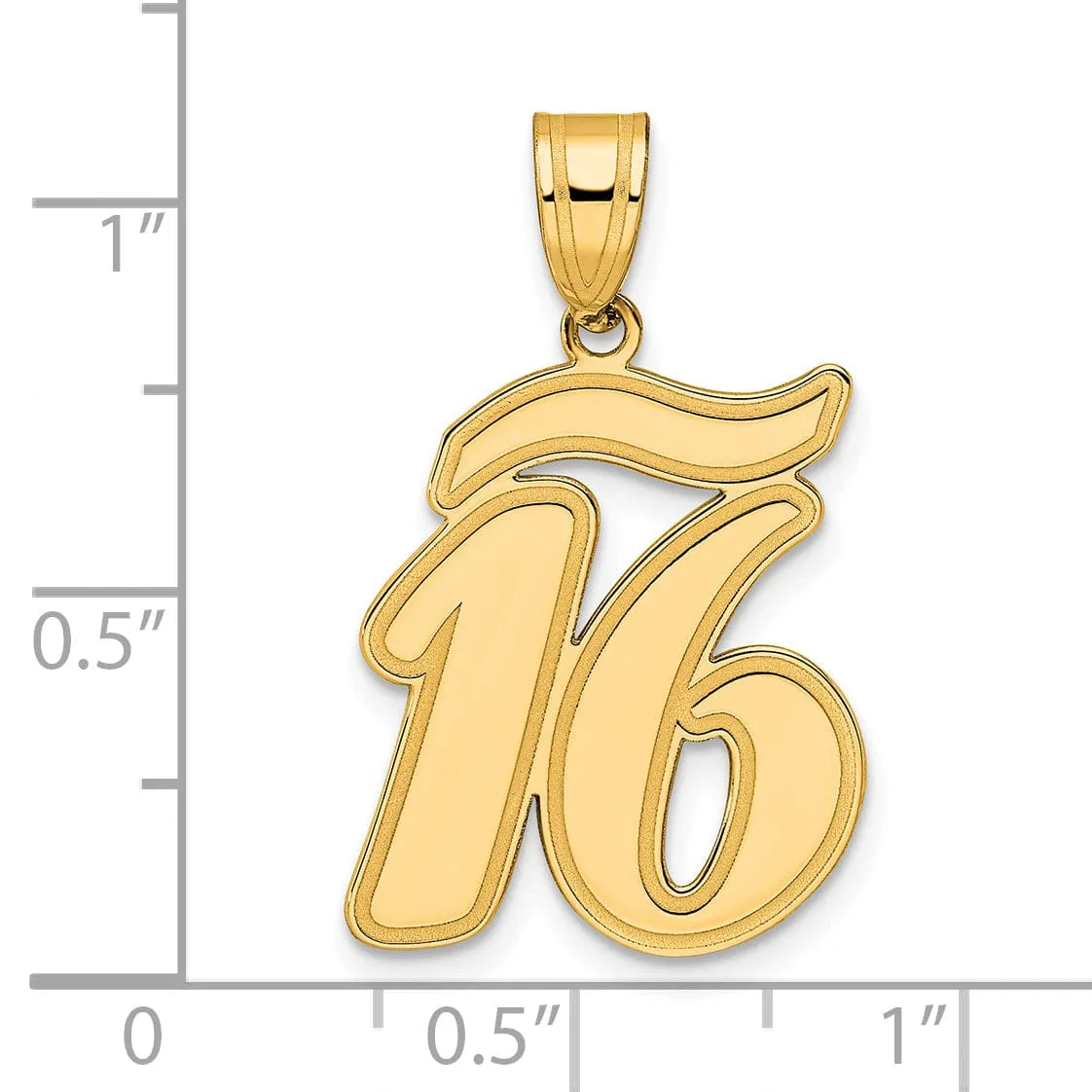 14k Yellow Gold Polished Finish Script Design Number 16 Charm Pendant