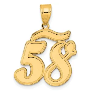 14k Yellow Gold Polished Finish Script Design Number 58 Charm Pendant