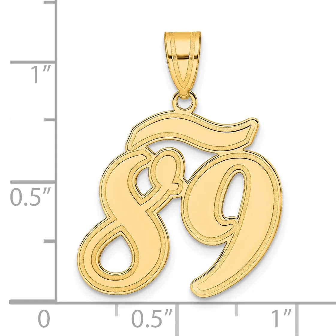 14k Yellow Gold Polished Finish Script Design Number 89 Charm Pendant