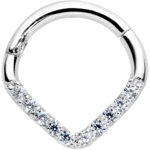 16 Gauge 5/16 14k White Gold Clear CZ Gem Chevron Hinged Segment Ring