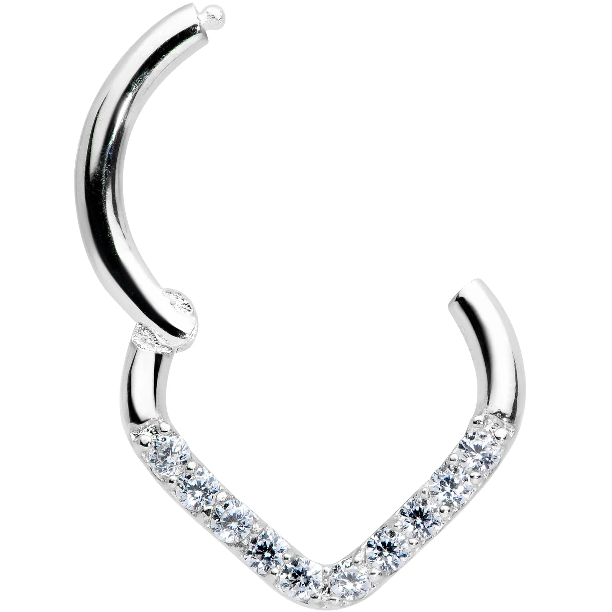 16 Gauge 5/16 14k White Gold Clear CZ Gem Chevron Hinged Segment Ring
