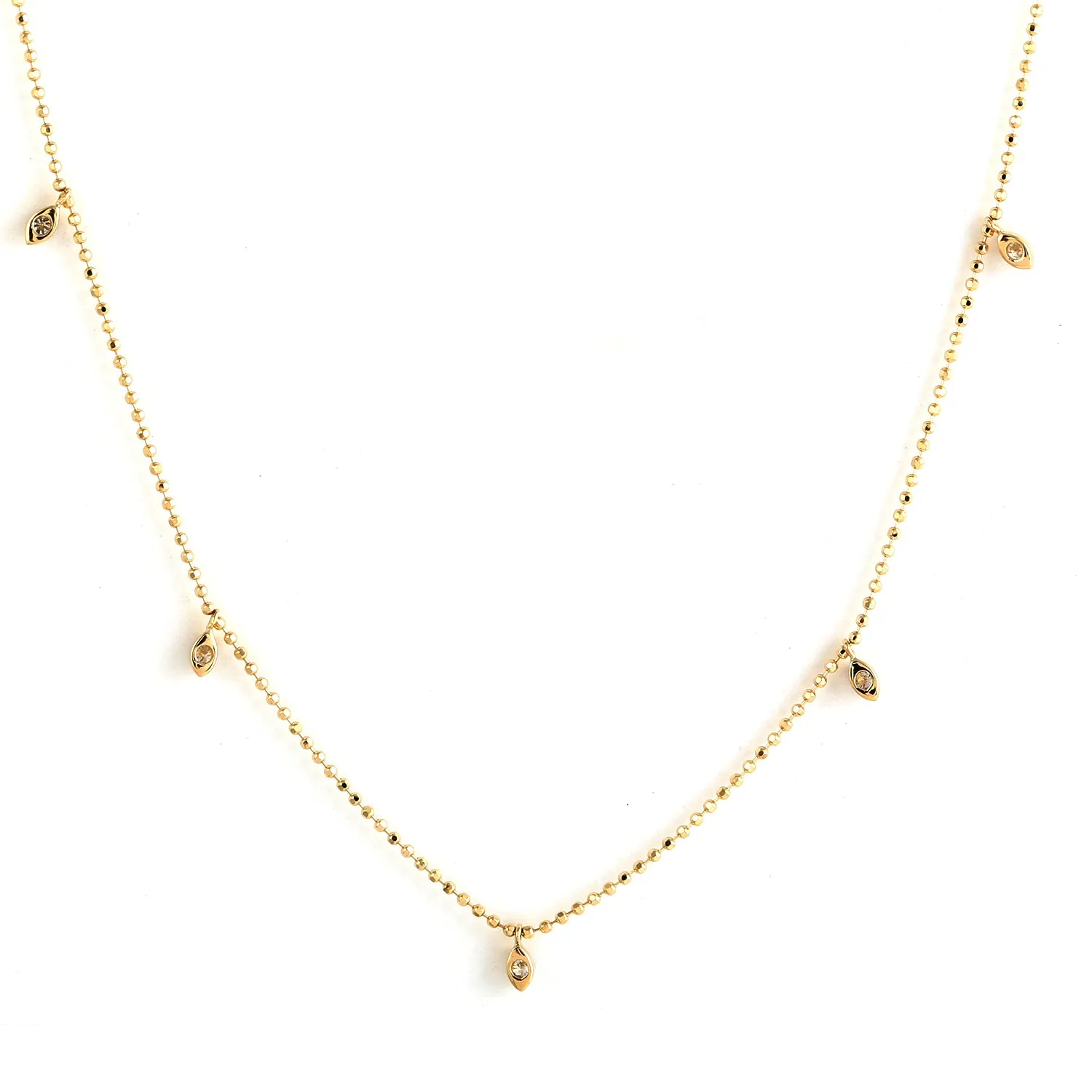 18k Yellow Gold Dot Ball Design Chain Diamond Delicate Necklace