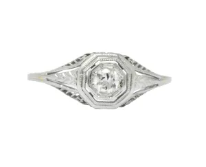 1920's Art Deco Diamond 18 Karat White Gold Foliate Engagement Ring