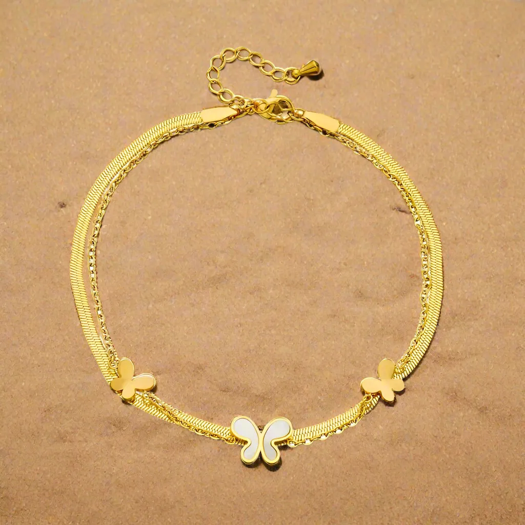 3 Butterflies Double Anklet