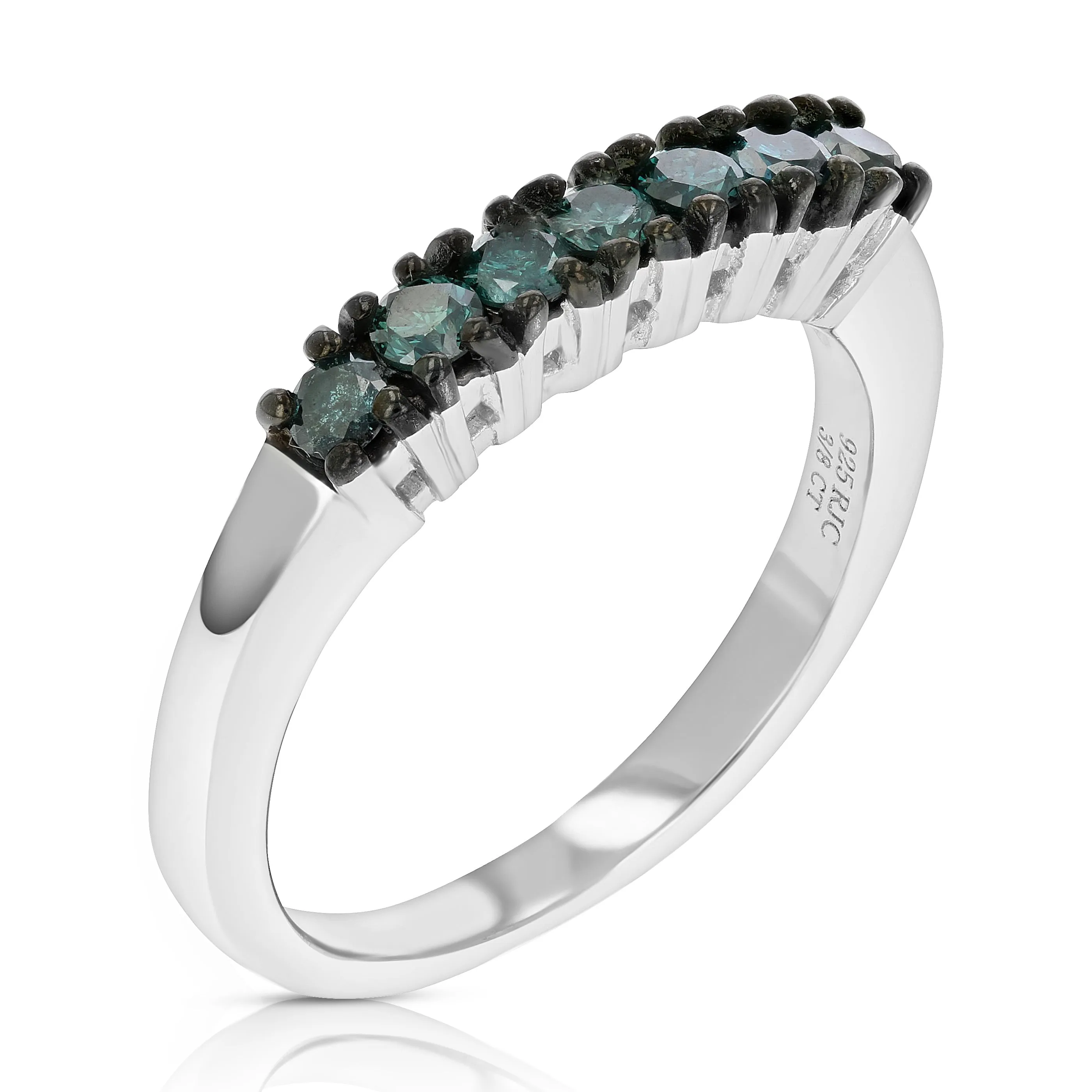 3/8 cttw Blue Diamond Wedding Band .925 in Sterling Silver