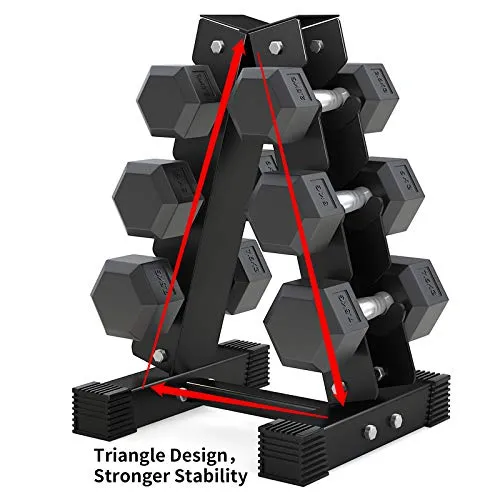 A-Frame Dumbbell Rack Only-6 Tier Weight Rack for Dumbbells, Dumbbell Stand - Dumbbell Holder - Dumbbell Rack Stand - Weight Racks for Dumbbells in 3,4,5,6 Tiers (580 LBS) (Black - Holds 3 pairs)