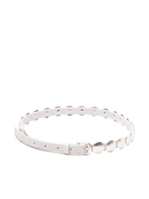 Adjustable Leather Belt With Silver-Tone Accents