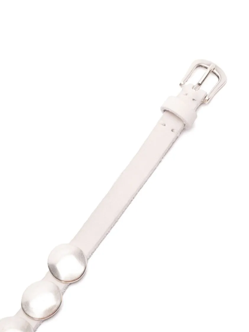 Adjustable Leather Belt With Silver-Tone Accents