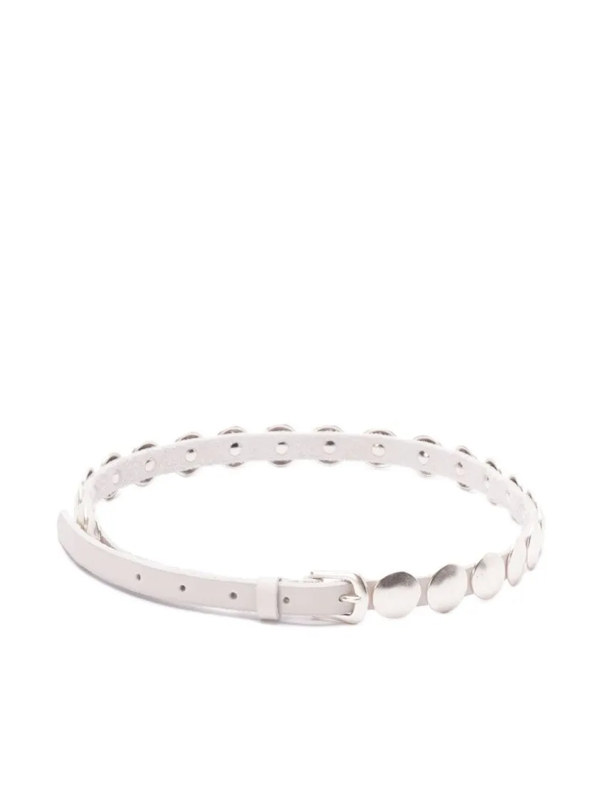 Adjustable Leather Belt With Silver-Tone Accents