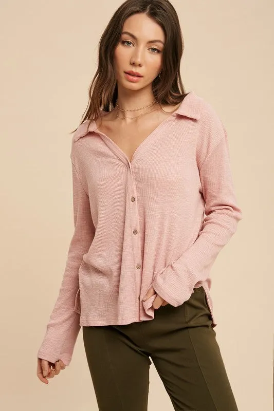 Aemi   Co Nancy Collared Button Down Knit Top