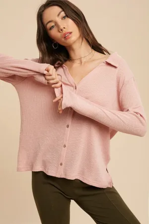 Aemi   Co Nancy Collared Button Down Knit Top