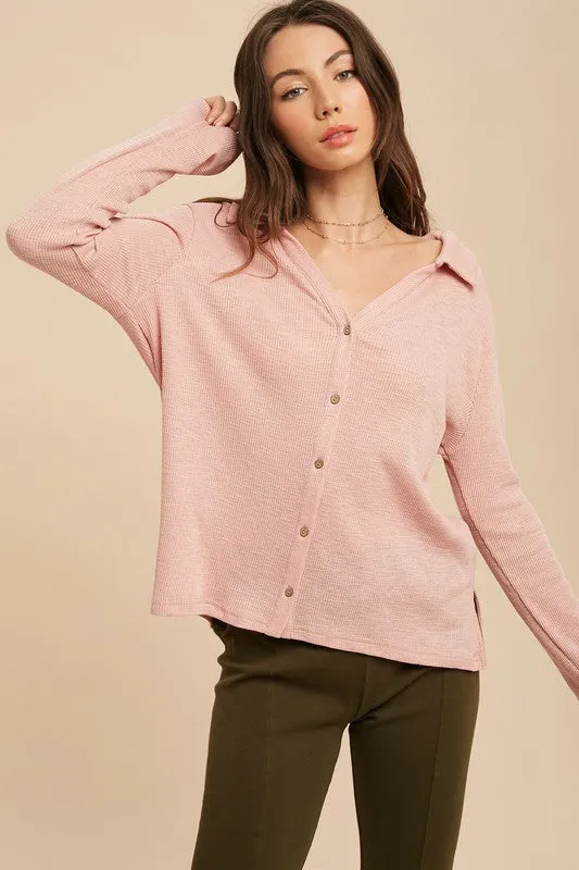 Aemi   Co Nancy Collared Button Down Knit Top