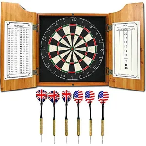 All American Solid Pine Dart Board and Cabinet