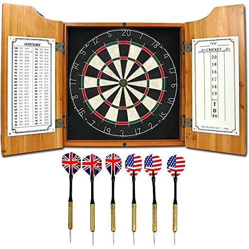 All American Solid Pine Dart Board and Cabinet