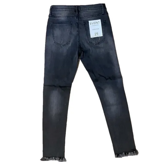 ANTHROPOLGIE x Evidnt Skinny Fringe Hem Rinsed Black Luxury Denim Jeans NWT