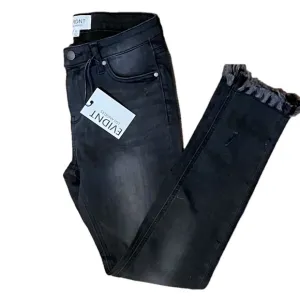 ANTHROPOLGIE x Evidnt Skinny Fringe Hem Rinsed Black Luxury Denim Jeans NWT