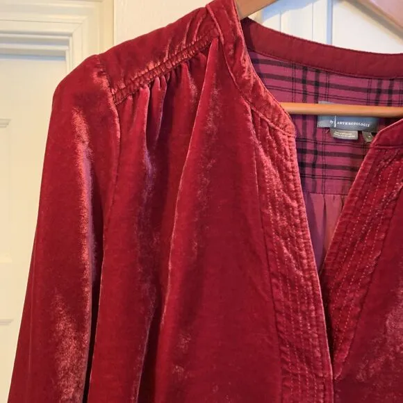 Anthropologie Melody Velvet Tunic Dress Pink Raspberry Small Mini Date Valentine