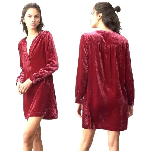 Anthropologie Melody Velvet Tunic Dress Pink Raspberry Small Mini Date Valentine