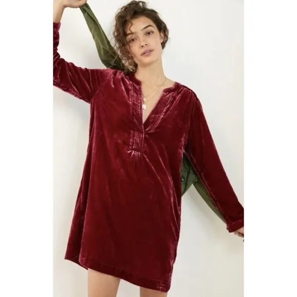 Anthropologie Melody Velvet Tunic Dress Pink Raspberry Small Mini Date Valentine