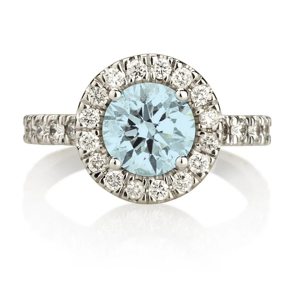 Aquamarine Gold Fashion Halo Ring