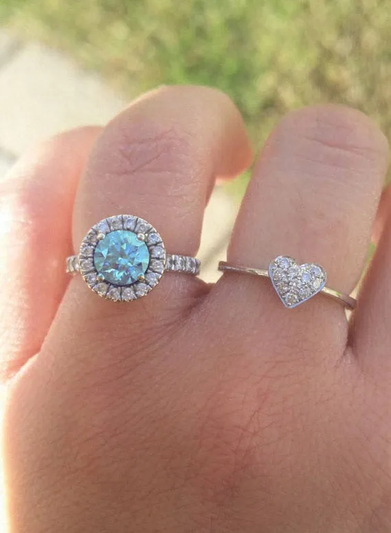 Aquamarine Gold Fashion Halo Ring