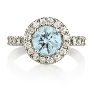 Aquamarine Gold Fashion Halo Ring
