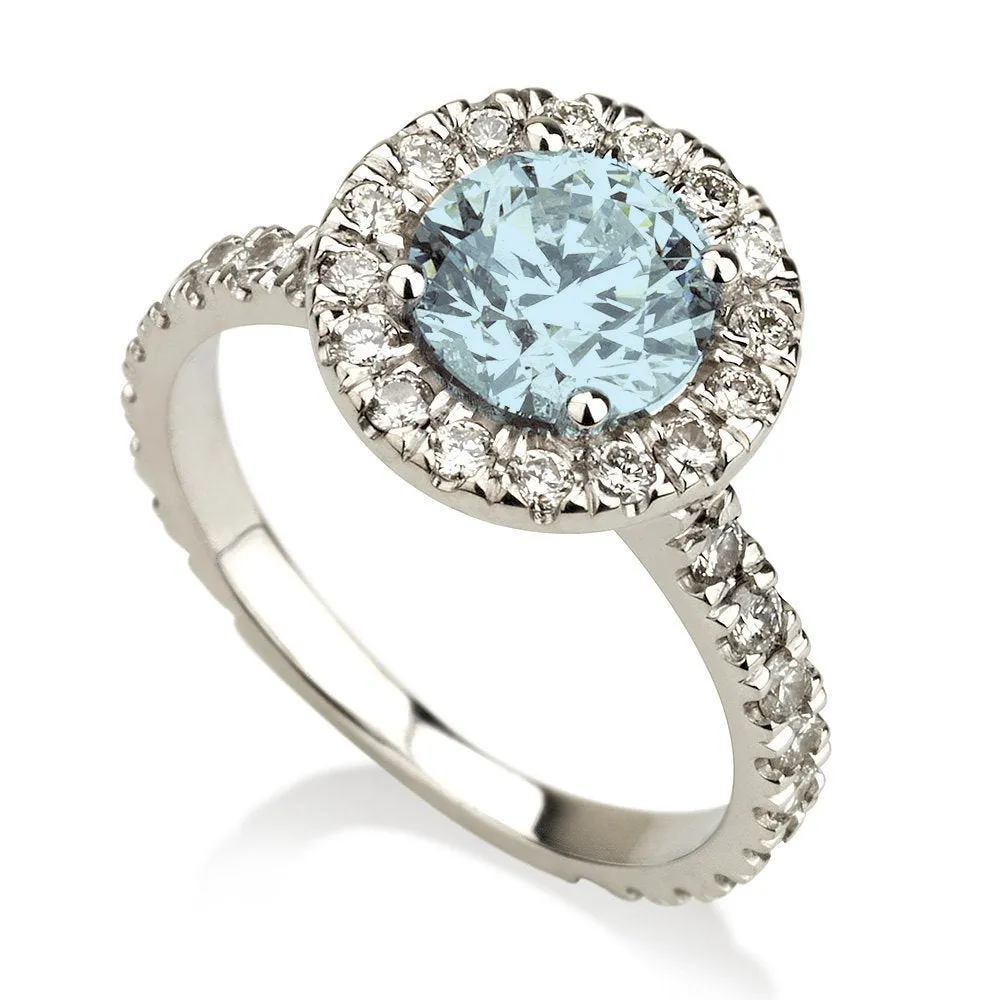 Aquamarine Gold Fashion Halo Ring