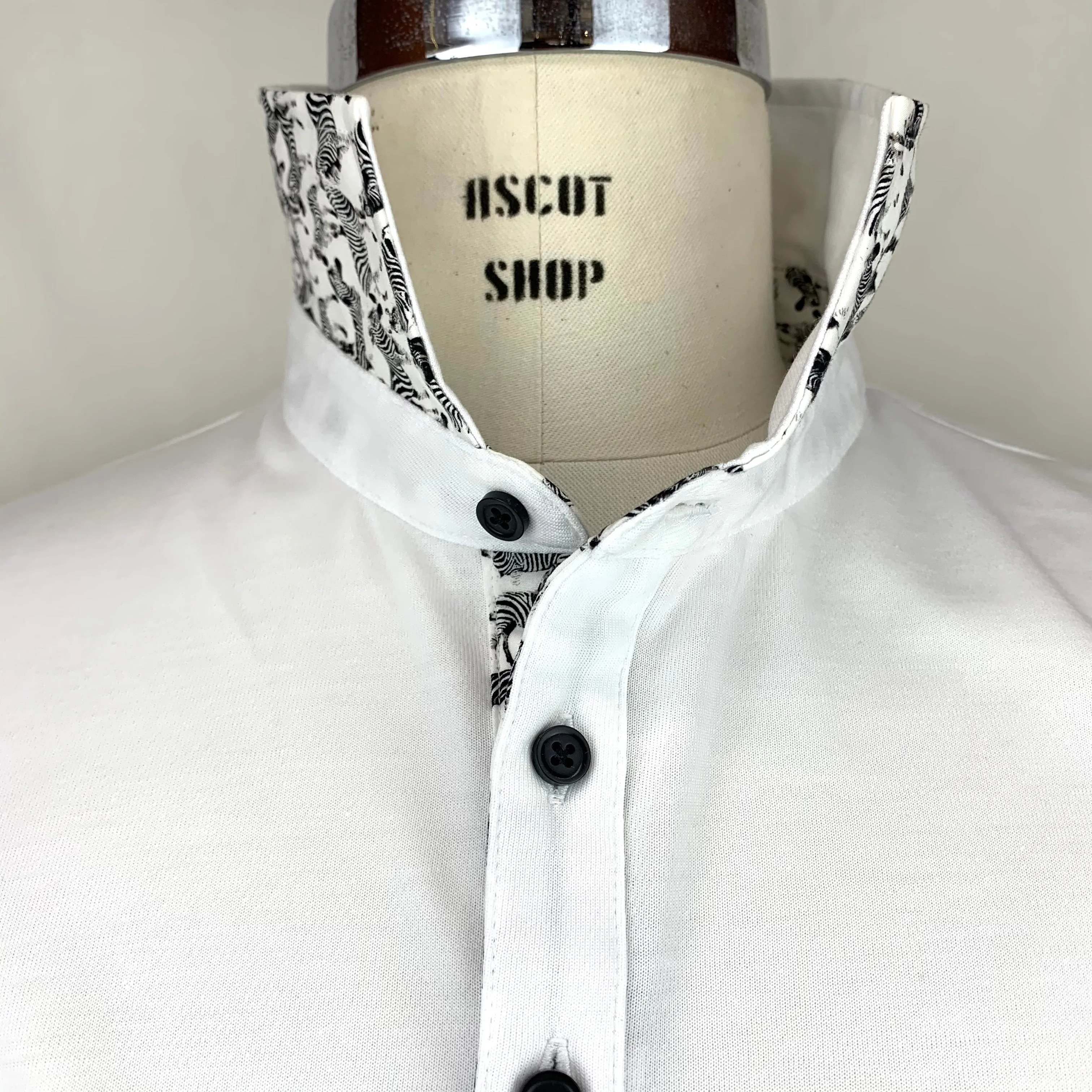 Ascot Shop Polo - White with Zebra Trim
