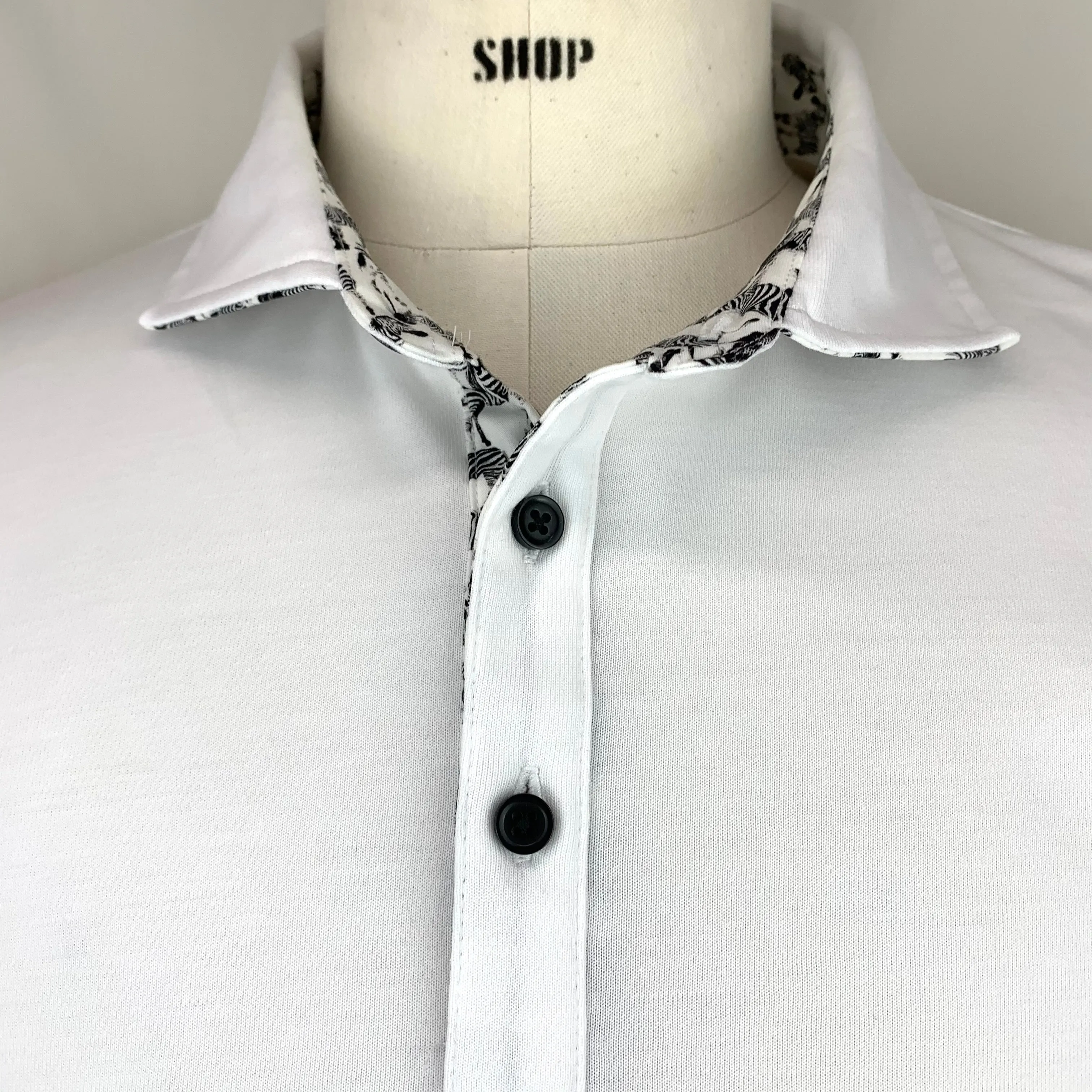 Ascot Shop Polo - White with Zebra Trim