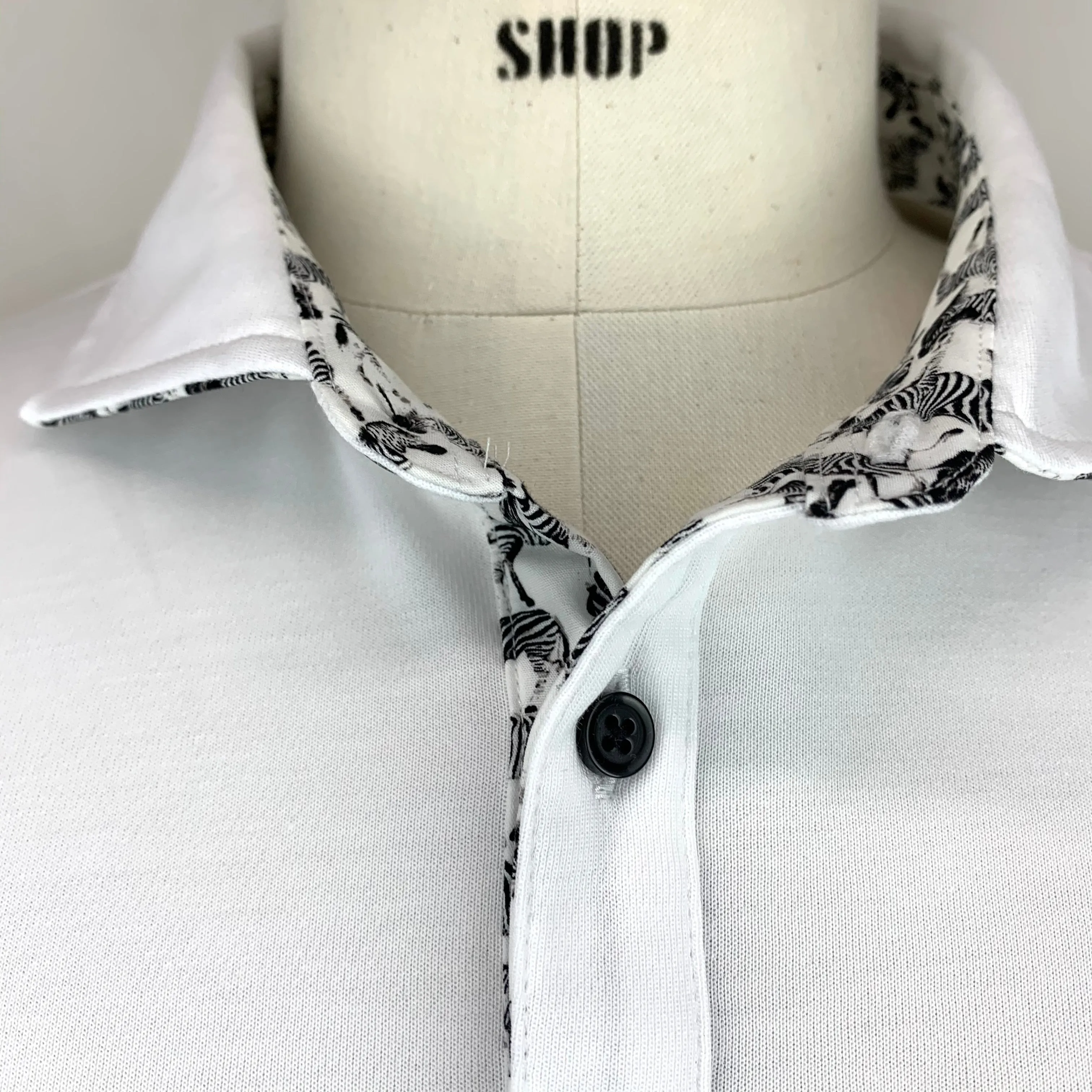 Ascot Shop Polo - White with Zebra Trim